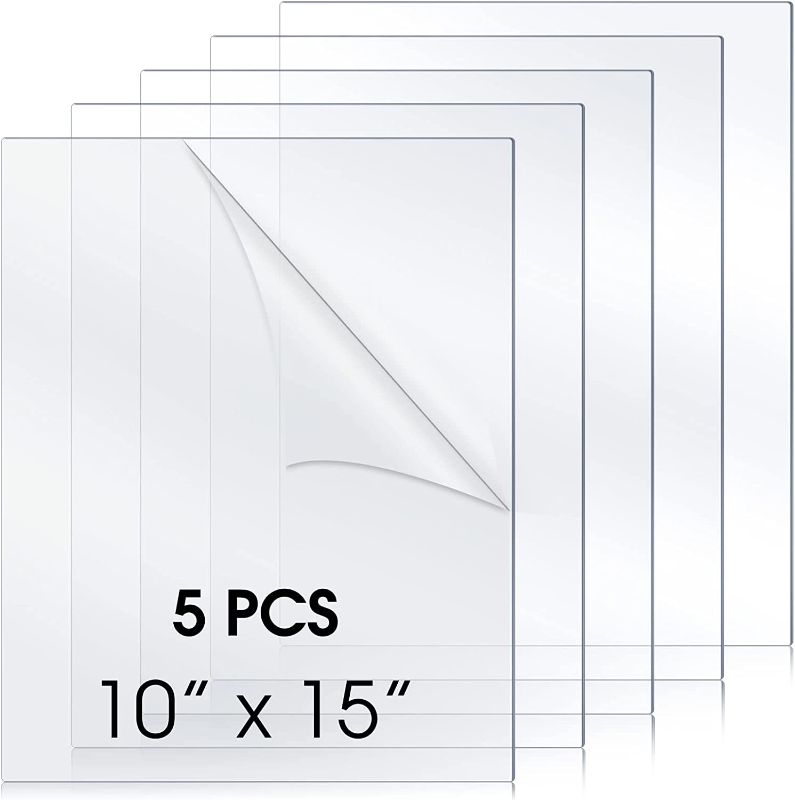 Photo 1 of 5 Pieces 10 x 15 Inches Clear Acrylic Sheet Acrylic Panel Cast Panel Transparent Acrylic Board for Picture Frame Glass Replacement, DIY Projects, Craft, Painting and Table Signs
