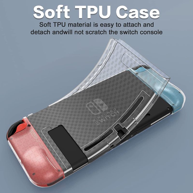 Photo 1 of HEYSTOP Case Compatible with Nintendo Switch, Dockable Soft TPU Protective Case Cover for Nintendo Switch with Switch Tempered Glass Screen Protector and 6 Thumb Grip Caps