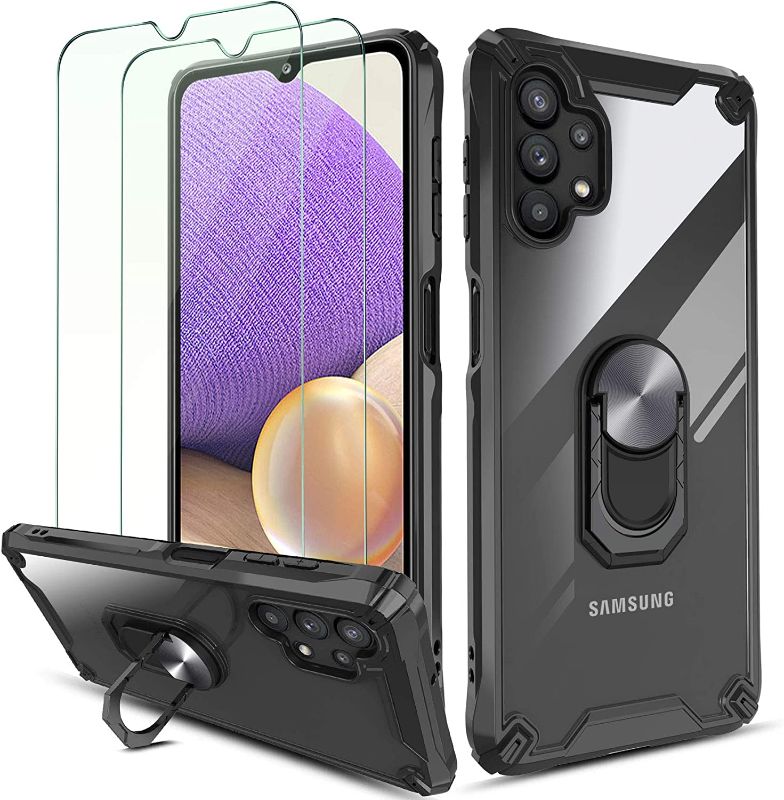 Photo 1 of  Case for Samsung Galaxy A32 5G (Not fit A32 4G) with 2 Pack Screen Protector,[360° Rotating Stand] [Military Grade Anti-Fall Protection],Transparent PC Back Cover, Soft TPU Edge-Black
