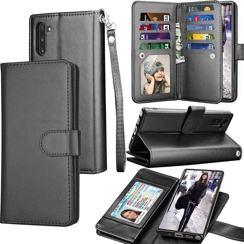 Photo 1 of Galaxy Note 10 Case, Galaxy Note 10 Wallet Case, Luxury Cash Credit Card Slots Holder Carrying Folio Flip PU Leather Cover [Detachable Magnetic Hard Case] Kickstand for Samsung Note10 [Black]
