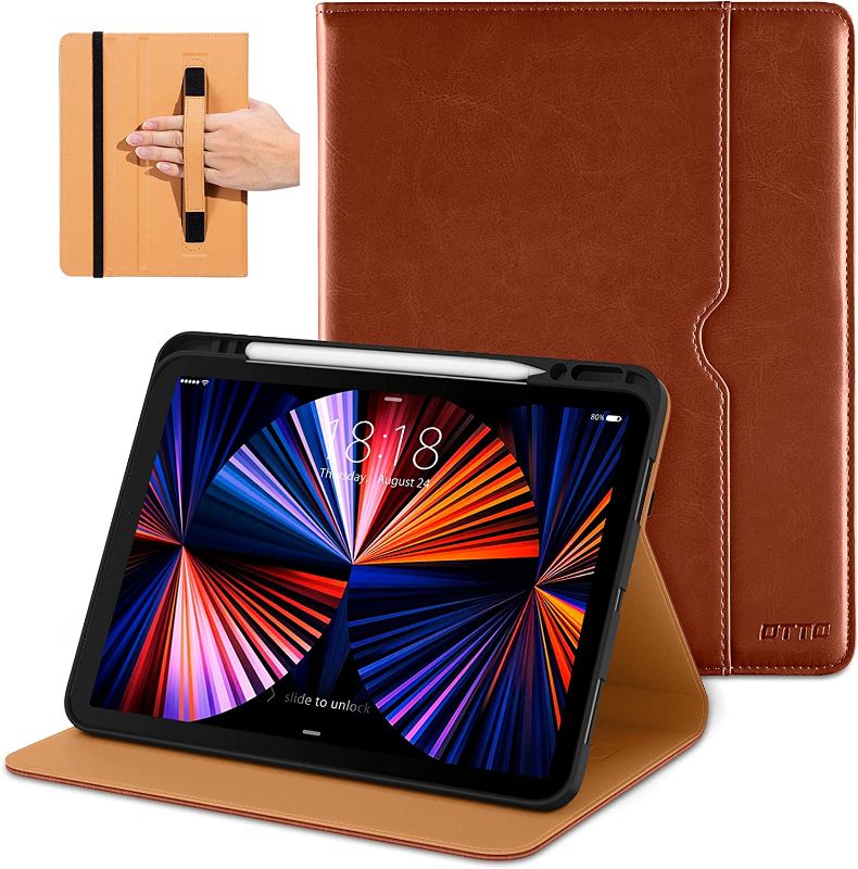 Photo 1 of DTTO Compatible with iPad Pro 12.9 Case 6th/5th Generation 2022/2021,Multiple Viewing Angles Cover [Supports Pencil 2nd Gen Charging] with Pencil Holder - Auto Wake/Sleep for Pro 12.9 Inch,Brown
