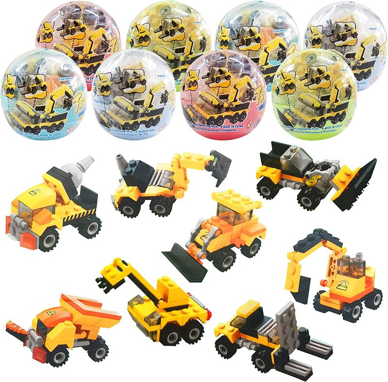 Photo 1 of 8 Pack Easter Eggs with Vehicle Building Blocks for Kids Assembly Building Cars,Great for Easter Party Favors,Easter Basket Stuffers,Goodie Bags
