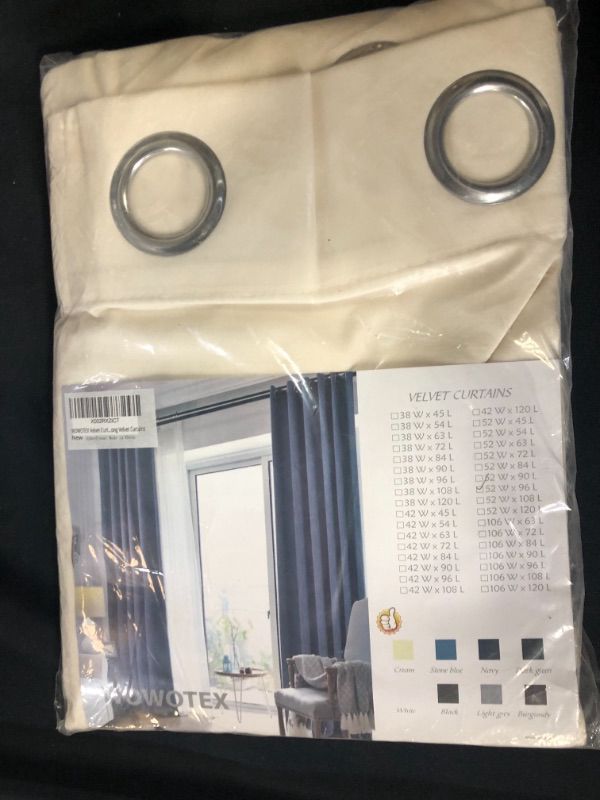 Photo 2 of WOWOTEX White Velvet Curtains for Bedroom - 1 Panel Soft Window Curtain 96 inch Long Grommet Drapes for Living Room, Studio, Cream White, 52 x 96 inches
