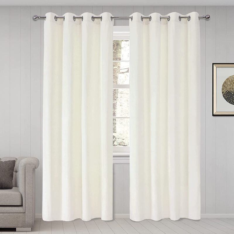 Photo 1 of WOWOTEX White Velvet Curtains for Bedroom - 1 Panel Soft Window Curtain 96 inch Long Grommet Drapes for Living Room, Studio, Cream White, 52 x 96 inches
