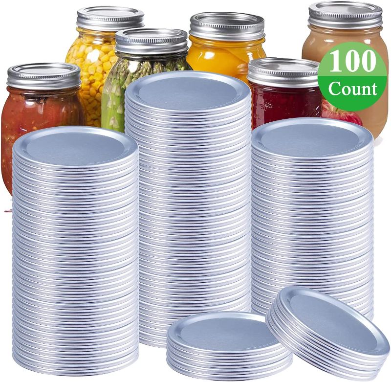 Photo 1 of 100-Count Canning Lids Regular Mouth Canning Flats for Ball, Kerr Jars, Split-Type Metal Mason Jar Lids for Canning-100% Fit & Airtight for Small Mouth...
