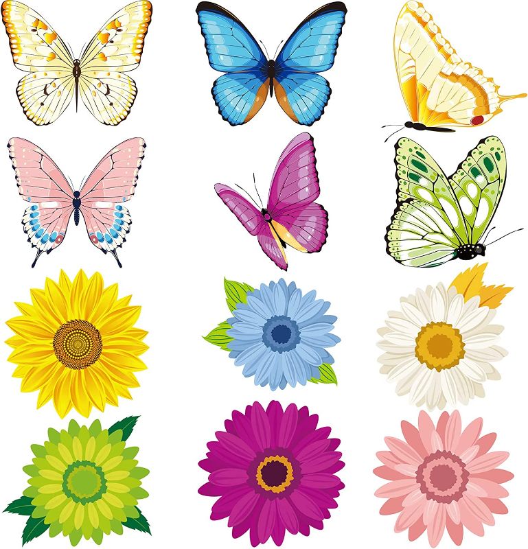 Photo 1 of 45 Pieces Summer Sun Flower Cutouts, Creative Springtime Flowers Accents Butterfly Gerbera Daisy Bulletin Board Classroom Decoration for Teacher Student School Birthday, 5.5 x 5.5 Inch (Bright Style)