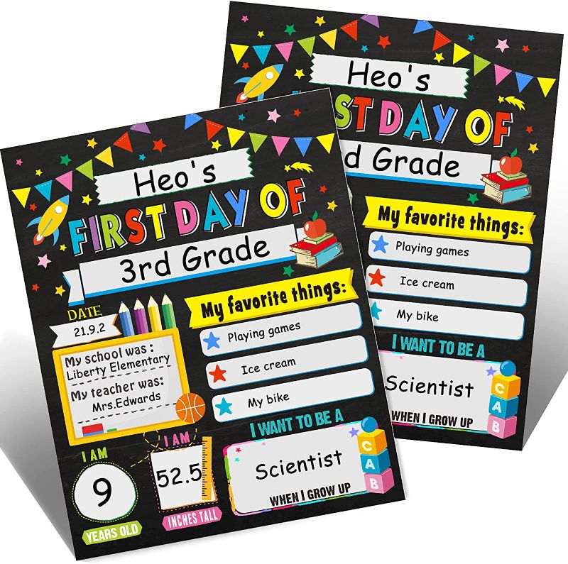 Photo 1 of 24 Pieces First and Last Day of School Interview Signs Back to School Photo Sign First Day of School Milestone Chalkboard Sign Back to School Photo Prop Sign for Decoration, 1st -12th Grades, Pre K