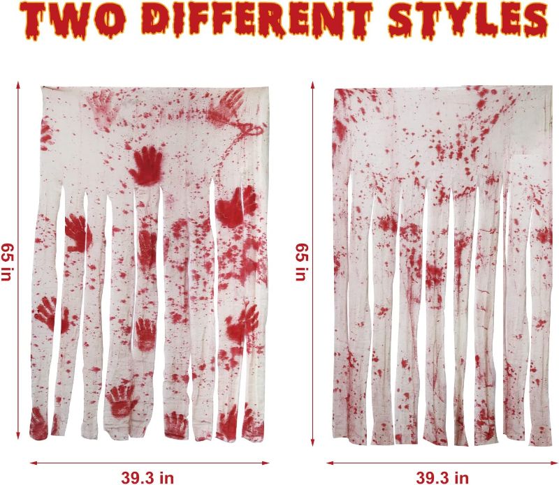 Photo 2 of 2 Pack Halloween Door Curtain Decorations, Bloody Halloween Decorations Doorway Creepy Cloth with Blood Stain Handprints, Halloween Haunted House Horror Decoration for Theme Party Outdoor Indoor