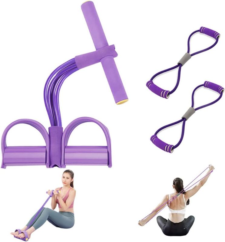 Photo 1 of 2-in-1 Pedal Resistance Band, Figure 8 Resistance Band, 6-Tube Elastic Pull Yoga Tension Rope Fitness Equipment for Home Fitness, Strength Training, Abdomen, Waist, Arm, Yoga Stretching