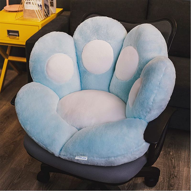 Photo 1 of Cat Paw Cushion Cute Seat Cushion Lazy Susan Plush Jacket Wrapped PP Cotton Composed of Bear Paw Chair Cushion for Office Chairs Game Chairs Home Decoration(Blue,27.5inx23.6in)