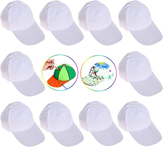 Photo 1 of B bangcool DIY Kids Baseball Caps Hats - White DIY Creative Painting Polyester Sun Hat Sports Cap for Kids Aged 3-12 yrs Old (10PCS)