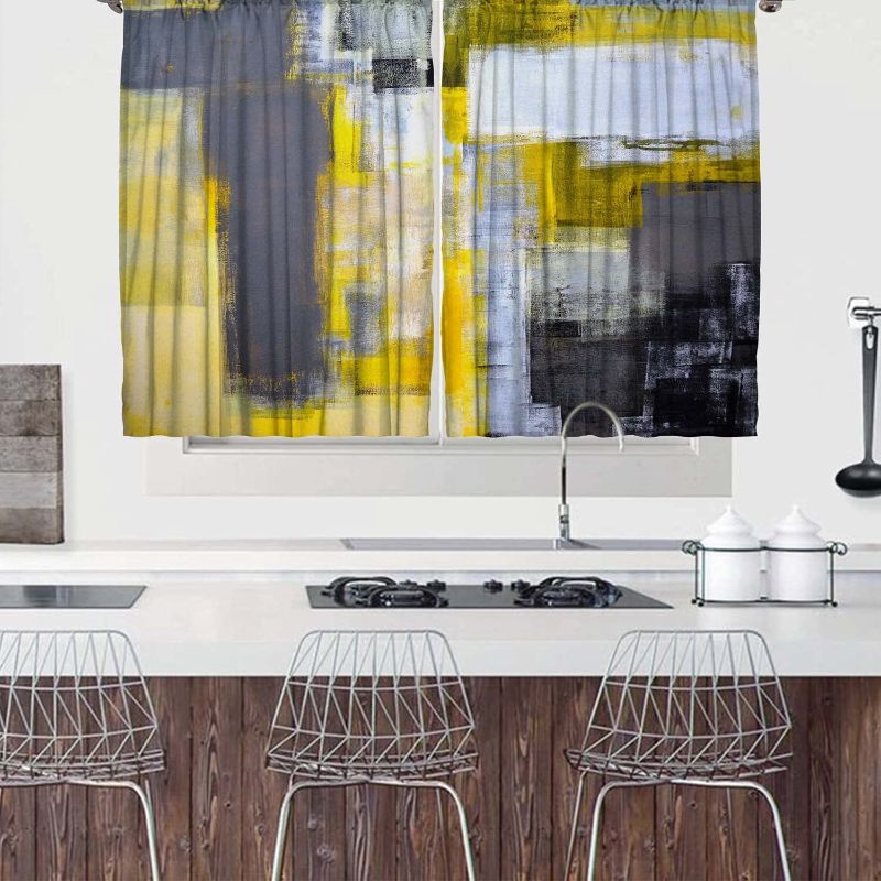 Photo 1 of ATEDEANEI Window Curtains 42X45 Inch for Kitchen,Bedroom,Living Room, 2 Panels,Abstract Yellow, 42 x 45 Inch