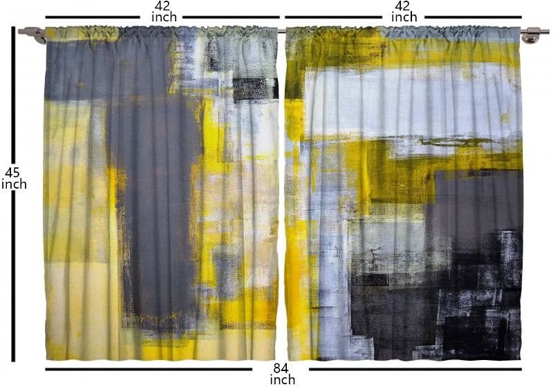 Photo 2 of ATEDEANEI Window Curtains 42X45 Inch for Kitchen,Bedroom,Living Room, 2 Panels,Abstract Yellow, 42 x 45 Inch