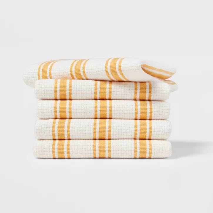 Photo 1 of 5pk Cotton Basketweave Striped Dishcloths - Threshold™

