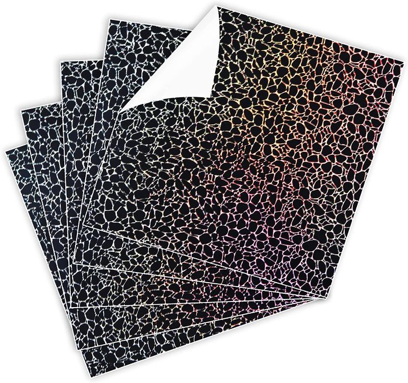 Photo 1 of Lya Vinyl Holographic Cobblestone Pattern Adhesive Vinyl - 5 Pack Permanent Vinyl 12" x 12" Vinyl Sheets for Cricut, Silhouette, DIY Decorative Gifts, Birthday Party.?Black?
