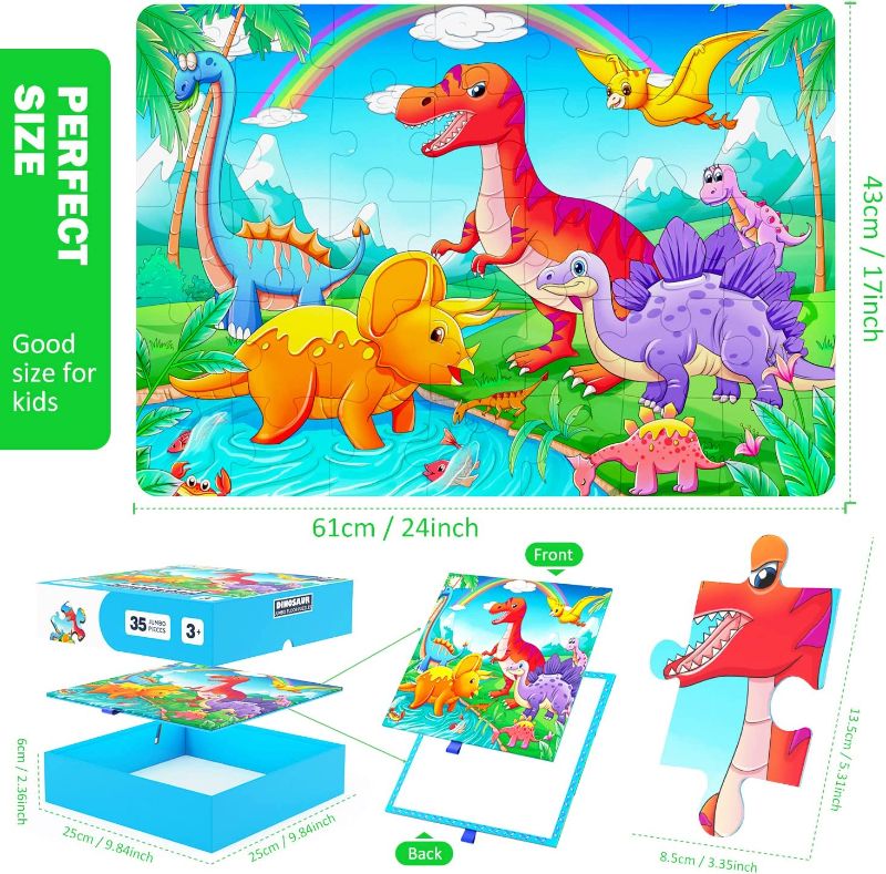 Photo 1 of Dinosaur Jumbo Puzzles for Kids Ages 3-5 4-8, CALSPY 35pcs Jigsaw Floor Puzzles for Kids Toddler Children Doodle Scribble Drawing Board Learning Preschool Educational Development Toy Gift Box