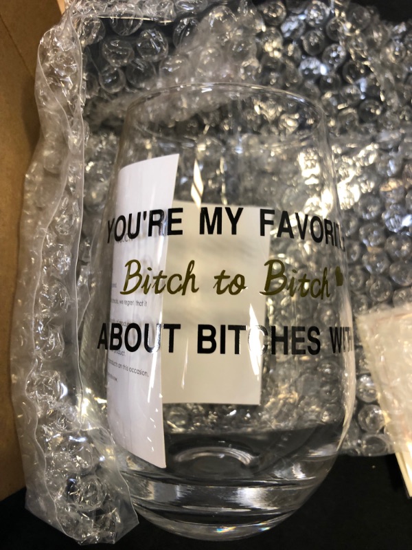 Photo 2 of You're My Favorite Bitch To Bitch About Bitches with Birthday Gift for Women - Funny Wine Glass Gifts for BFF, Sisters, Roommates, Winos, Girlfriend, Women, Brides, Girls Bachelorette Party Presents
