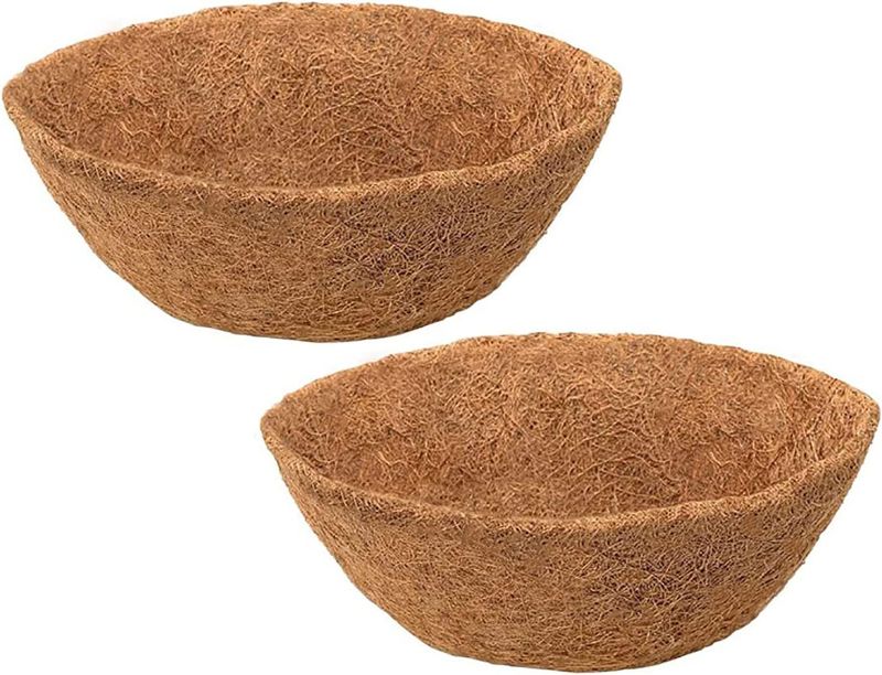 Photo 1 of 2 Pcs Natural Round Coconut Coco Fiber Replacement Coco Liner for Hanging Basket Planter Flower Pot, 12 Inch
