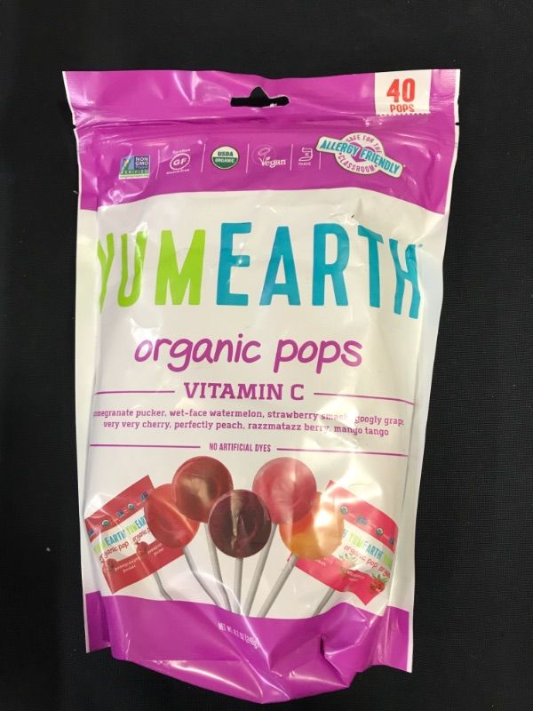 Photo 2 of YumEarth Organic Fruit Flavored Vitamin C Pops Variety Pack, 40 Lollipops, Allergy Friendly, Gluten Free, Non-GMO, Vegan, No Artificial Flavors or Dyes
