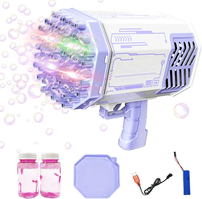 Photo 1 of 69 Holes Big Bubble Machine - Rocket Launcher Bubble Gun Toys with Colorful Light Party Favors for Kid Adults,Bubble Blower for Summer Outdoor Indoor Toys,Bubble Maker for Wedding Birthday Gift,BLUE 
