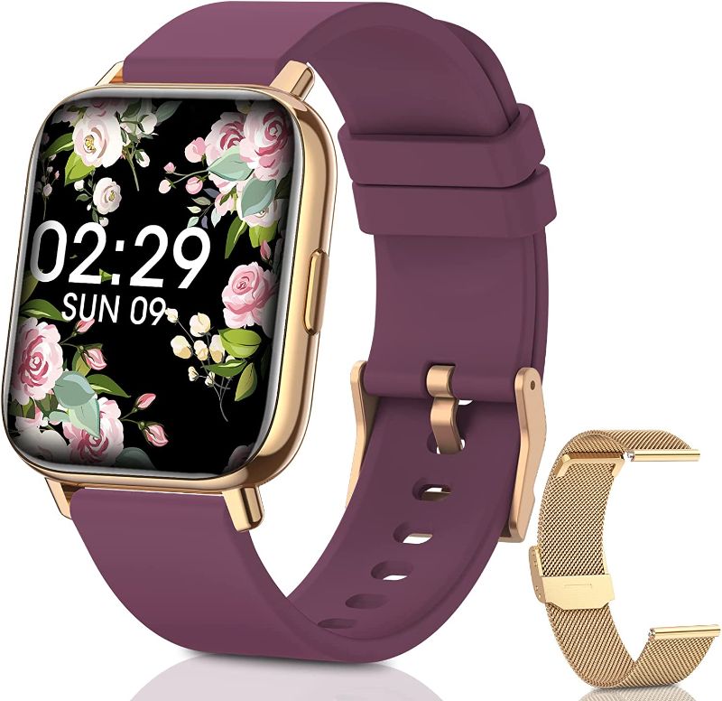 Photo 1 of NAIXUES Smart Watches for Women, 2022 Newest 1.69" HD LCD Smart Watch with Stainless Band Heart Rate Blood Oxygen Sleep Monitor, IP68 Waterproof Fitness Tracker for Android iPhone, Smart Watch Purple
