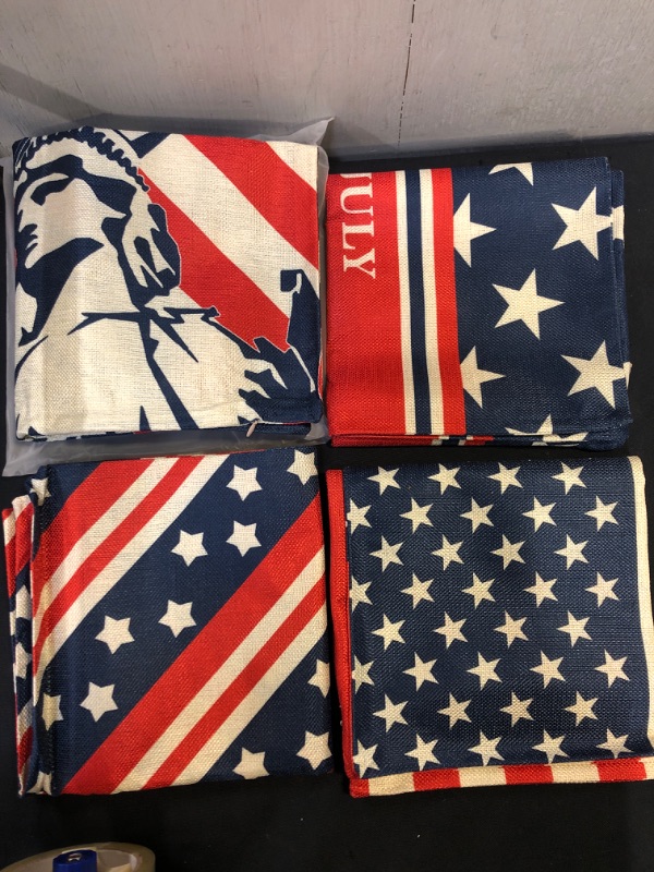 Photo 1 of 4th of July Decorations Pillow Covers 18x18 Independence Day Memorial Day Set of 4 American Flag Stars and Stripes Patriotic Throw Pillow Covers USA Freedom Pillows Decor
