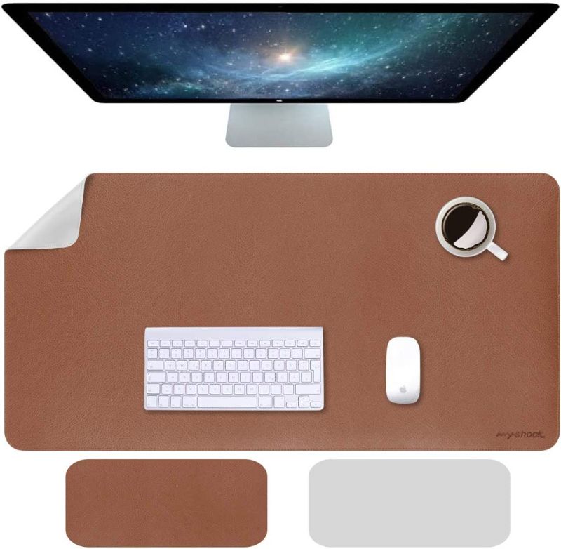 Photo 1 of Anyshock Leather Large Mouse Pad, Dual-Side Use Desk Mat, Waterproof PU Desk Mat for Desktop, Multifunctional Desk Pad for Office,Gaming, Laptop, Home (Brown and Gray, 31.5" x 15.7")