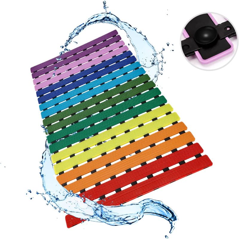 Photo 1 of 2NLF Bath Tub Mat, 16 x 25 Inch Non-Slip Shower Mats with Suction Cups and Drain Holes | Easy Dry Construction | Soft on Feet Bathtub Mats, Bathroom Accessories (Rainbow)
