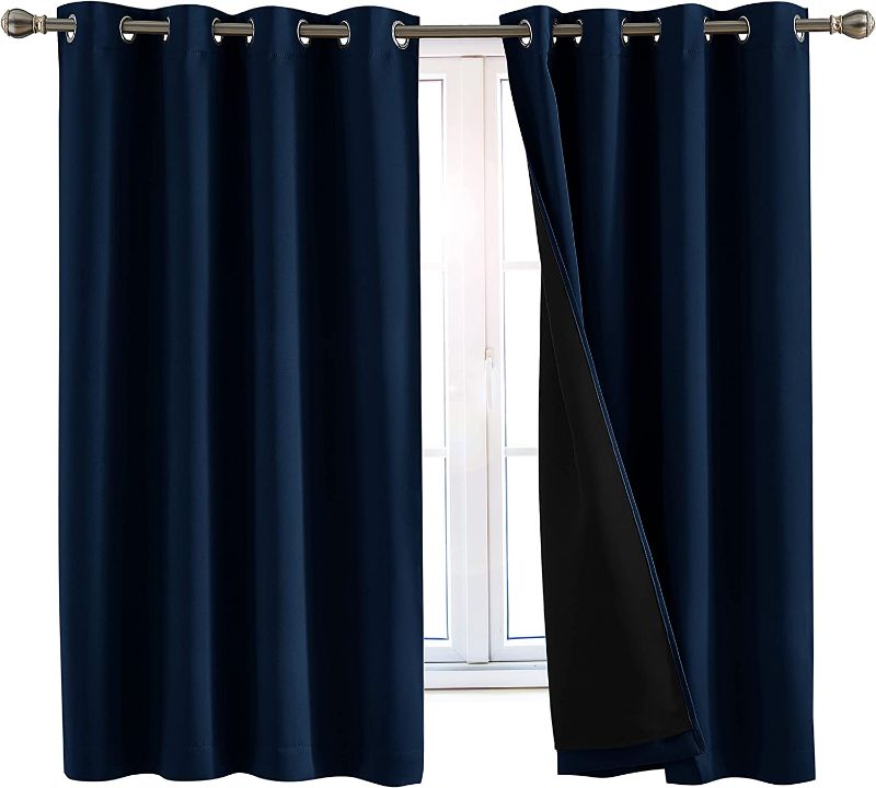 Photo 1 of 100% Blackout Window Curtains: Room Darkening Thermal Window Treatment with Light Blocking Black Liner for Bedroom, Nursery and Day Sleep - 2 Pack of Drapes, Night Sky Navy (63” Drop x 52” Wide Each)
