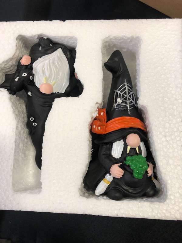Photo 2 of 2Pcs Halloween Gnomes Decorations - 5.7 Inch Resin Gnomes for Halloween Decorations Indoor, Vampire Witch Gnome for Halloween Home Room Table Mantle Decor Halloween Tiered Tray Decor
