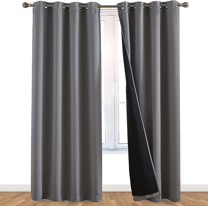 Photo 1 of 100% Blackout Window Curtains - Thermal Room Darkening Window Treatment, Light Blocking, Black Liner for Bedroom, Nursery and Day Sleep, 2-Pack Curtains, Glacier Gray (84" Drop x 52" W Each a)
