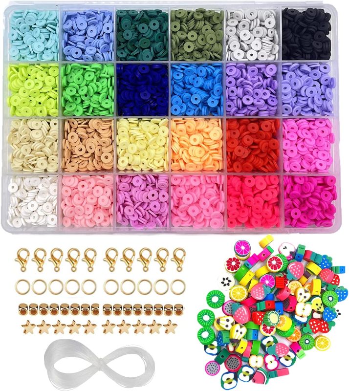 Photo 1 of 5400pcs Clay Beads, Polymer Clay Flat Round Beads, Round Clay Spacer Beads for Jewelry Making Bracelet Necklace Earrings Crafts (24 Colors 5mm)
