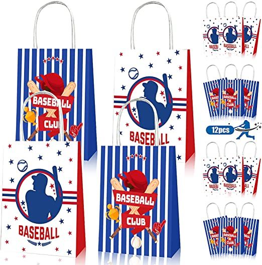 Photo 1 of 12 PCS Baseball Handle Bags for Kids, Baseball Themed Baseball Gift Bags, Baseball Themed Candy Gift Bags, Baseball Themed Party Favor Bags for Boys Girls Adults Birthday Party Supplies Decorations
