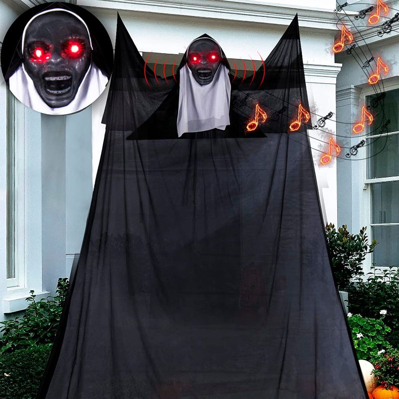 Photo 1 of 5th LILY Halloween Ghost Hanging Decorations with Led Light Eyes & Creepy Sound,Spooky Nun Halloween Decorations,Scary Indoor Outdoor Decor for Garden Home Wall Background Party
