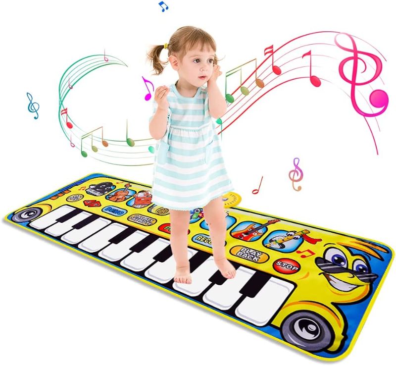 Photo 1 of Fivegoes Piano Mat for Kids, 39" X 14" Floor Keyboard Musical Dance Mat with 17 Piano Keys/ 8 Instrument Sounds, Early Learning Educational Music Toys Gifts for Toddlers Girls Boys Aged 1 2 3 4 5 6
