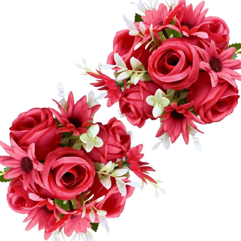 Photo 1 of Artificial 2Pcs Rose-Daisy Silk Bouquets for Wedding Arrangements Table Centerpieces Home Festivals Party Decor Photograph Props
