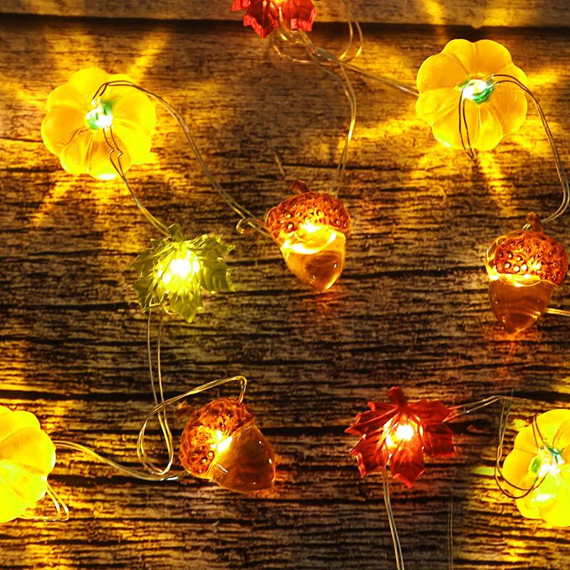 Photo 1 of 10Ft 30LED Fall Thanksgiving Pumpkin Maple Lights Decor with Remote Control Timer 8 Mode Acorn Strings Lights Battery Operated Garland Autumn Thanksgiving Halloween Decor Home Indoor (Warm White)
