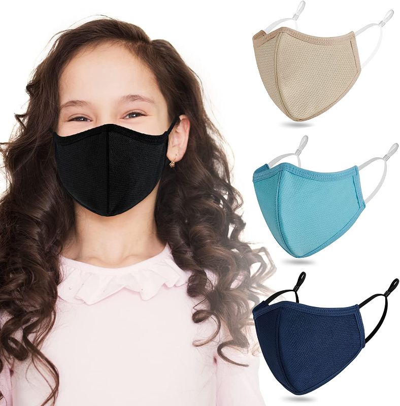 Photo 1 of Breathable 3-Ply Cloth Face Mask Reusable Adjustable Ear Loops, Washable Black Cotton Masks for Teens/ Small Face Women (Pack of 4) (Black/Navy Blue/Sky Blue/Khaki)
