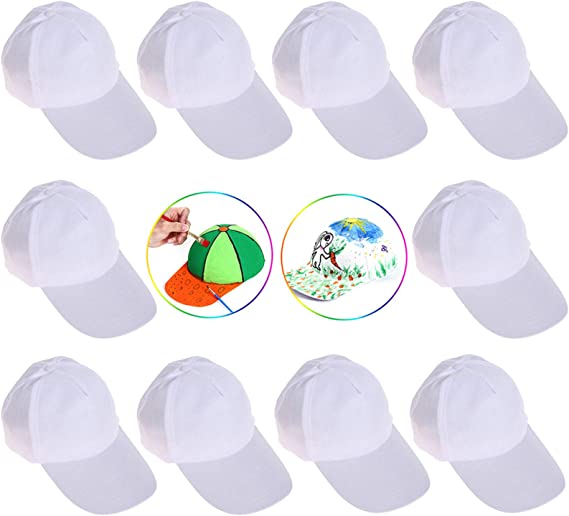 Photo 1 of B bangcool DIY Kids Baseball Caps Hats - White DIY Creative Painting Polyester Sun Hat Sports Cap for Kids Aged 3-12 yrs Old (10PCS)
