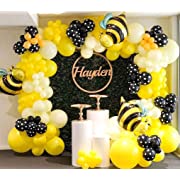 Photo 1 of 116PCS Yellow White Balloons, 2PCS 16inch Foil Bee Balloons