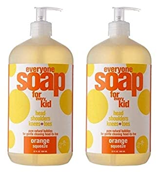 Photo 1 of EveryOne For Kids 3-In-1 Orange Squeeze Soap (Pack of 2) With Orange Peel Oil, Anthemis Nobilis, Castor Seed Oil, Camphor Leaf Oil, Bitter Orange Oil, Aloe, Chamomile and Calendula, 32 fl. oz. each