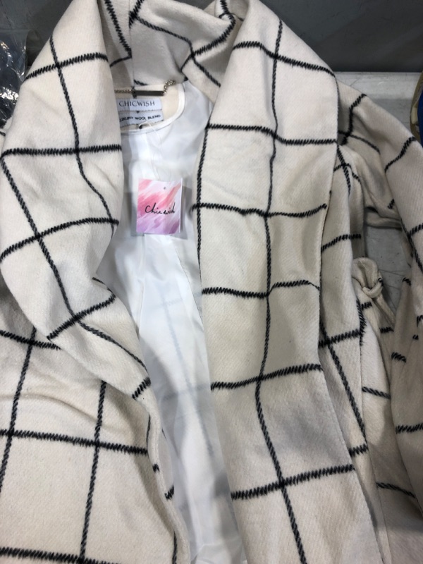 Photo 2 of CHICWISH Women's Turn Down Shawl Collar Earth Tone Check/Black White Grid/Black/Plum Wool Blend Coat Sz XXS