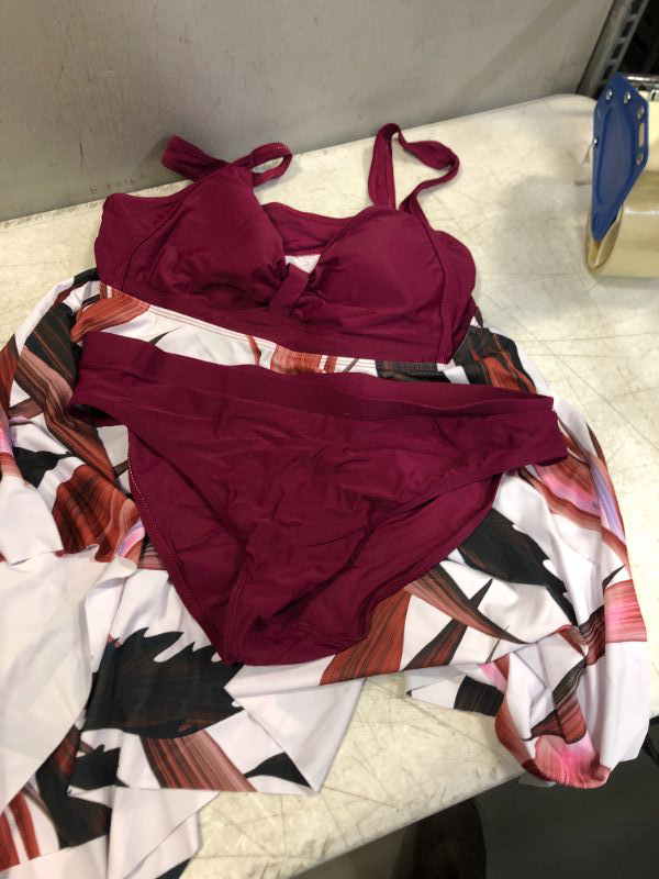 Photo 1 of 2 piece floral tankini deep v burgundy white
xl