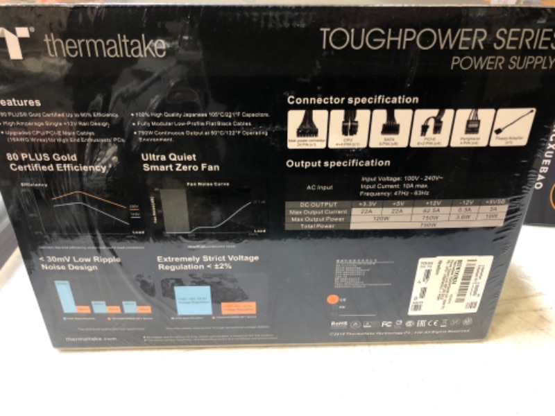 Photo 3 of Thermaltake Toughpower GF1 750W 80+ Gold SLI/ CrossFire Ready Ultra Quiet 140mm Hydraulic Bearing Smart Zero Fan Full Modular Power Supply 10 Year Warranty PS-TPD-0750FNFAGU-1
