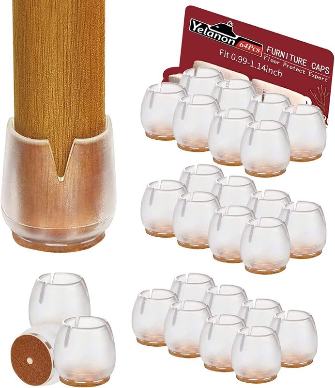 Photo 1 of Yelanon Chair Leg Caps 64 Pcs - Silicone Chair Leg Floor Protectors - Hardwood Floors Protector - Square Furniture Table Feet Covers - Furniture Leg Cap with Felt Pads Fit 0.99" - 1.14" (25-29mm)

