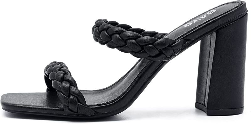 Photo 1 of Braided Heeled Sandals for Women - Square Toe Chunky Block Heels Womens Strappy Sandals Slip on Mules Slide Shoes Size 7.5
