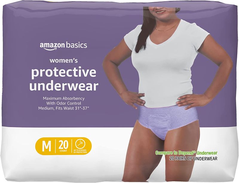 Photo 1 of Amazon Basics Incontinence & Postpartum Underwear for Women, Maximum Absorbency, Medium, 20 Count, 1 Pack 
