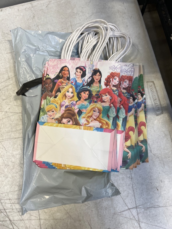Photo 1 of 16 Pack Princess Party Bags paper bags, Princess Fans Bags for Kids Birthday,Candy Treat Bags for Boys Girls Princess Birthday Party Supplies