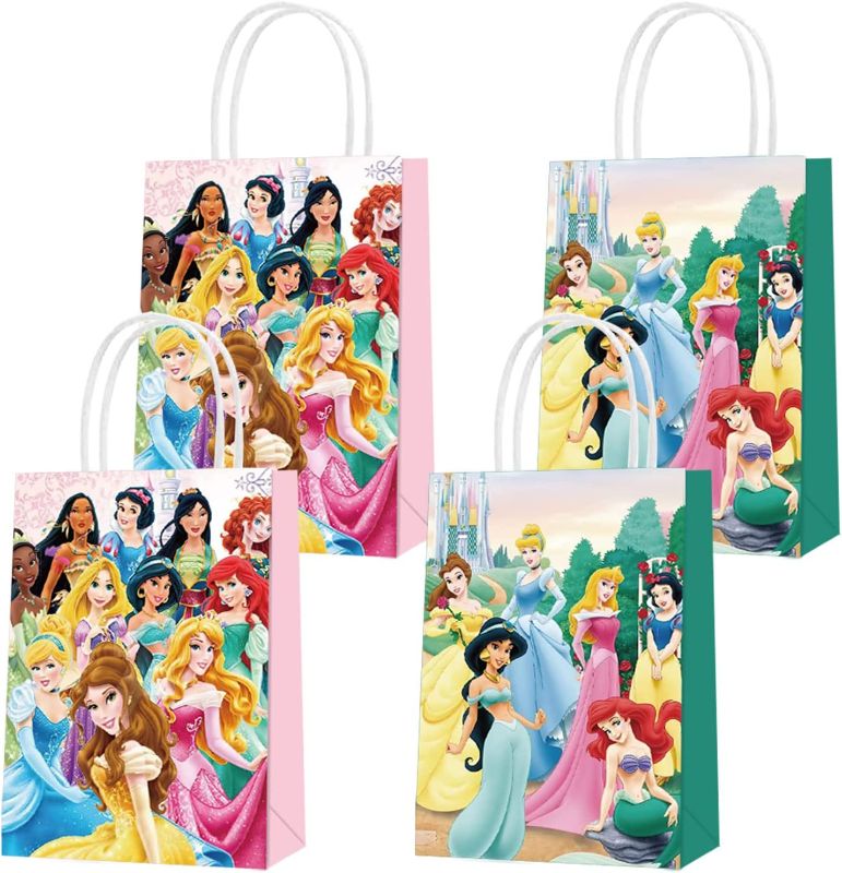 Photo 1 of 16 Pack Princess Party Bags paper bags, Princess Fans Bags for Kids Birthday,Candy Treat Bags for Boys Girls Princess Birthday Party Supplies