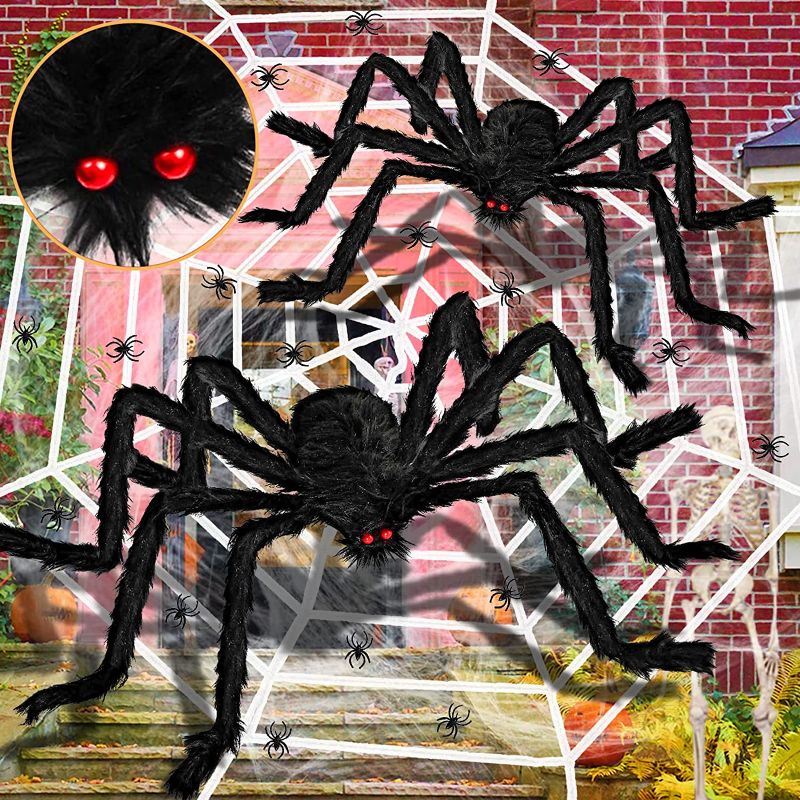 Photo 1 of  Halloween Spider Decoration, Giant Spider Realistic Large Hairy Fake Spider with Round Huge Spider Web for Outdoor Yard Home Costumes Parties Haunted House Decor